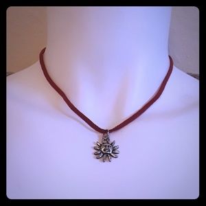 Red suede sun necklace